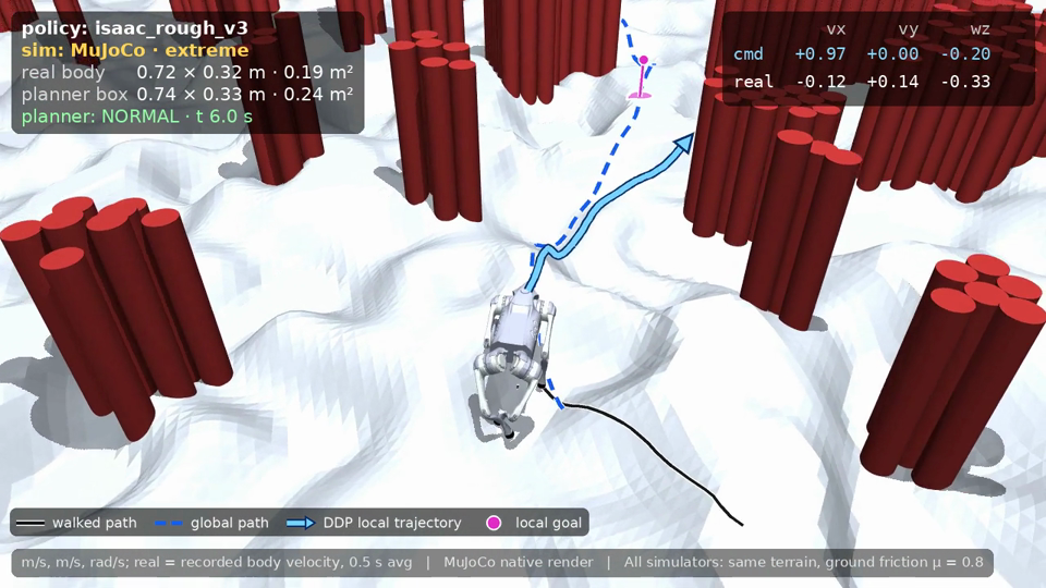 Quadruped navigation in MuJoCo simulation